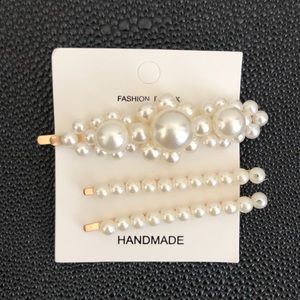 3-Pack Pearl Barrettes Large Hair Clips